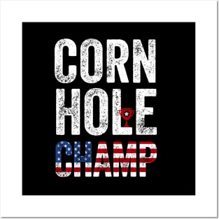 Cornhole Champ Funny Toss Bean Bag Game USA flag Cornhole Posters and Art